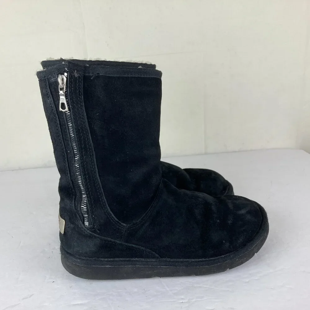 UGG Mayfaire Womens‎ Sz 7 Black Suede Sherpa Lined Mid Calf Warm Winter Boots